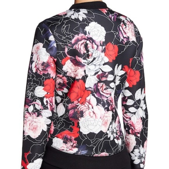 Bebe Floral Scuba Bomber Jacket - BLACK + Rose - Picture 2 of 3